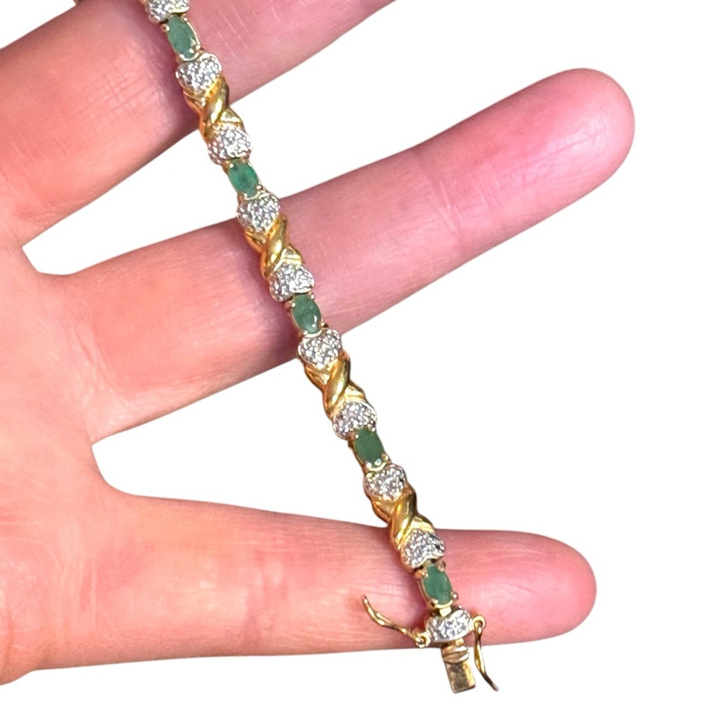 Elegant Real Emerald Stone Gold Plt Sterling Silver Tennis Bracelet